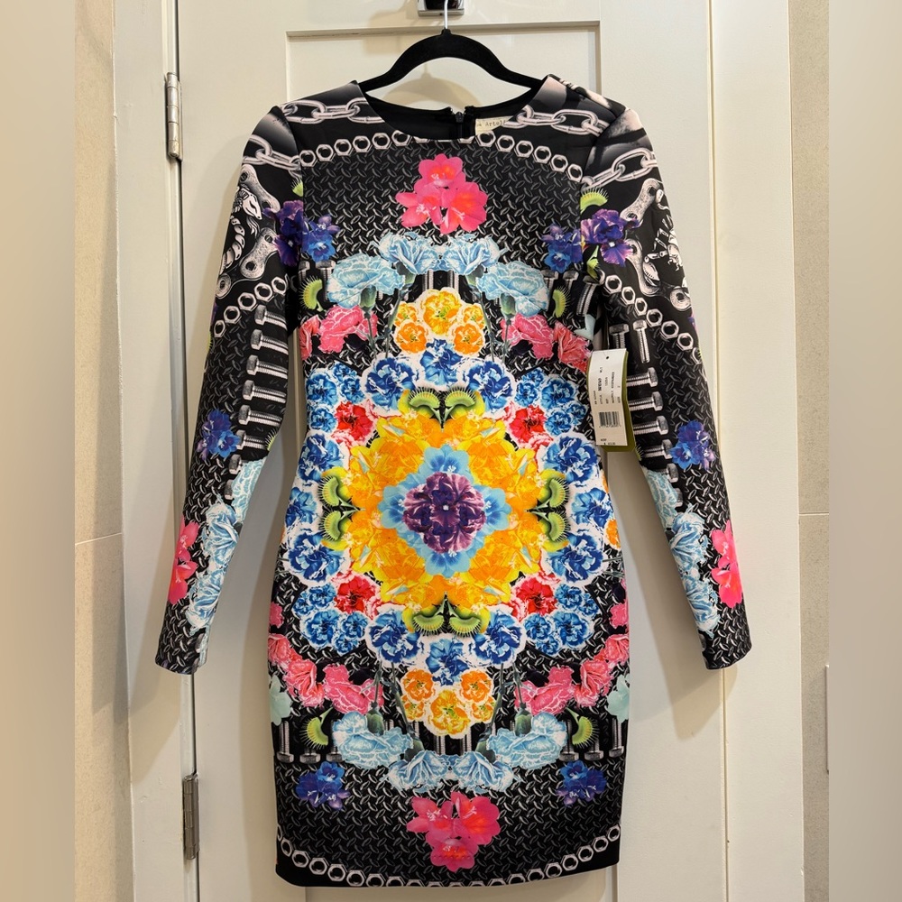 NWT Artelier Nicole Miller psychedelic chain dress